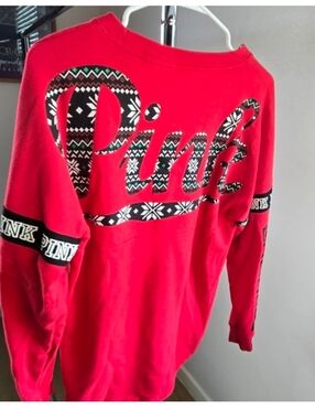 PINK Victoria's Secret Red Crewneck with Branded Neck Trim